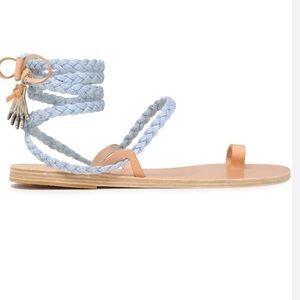Ancient Greek Atropos leather-trimmed braided sandals- sky blue